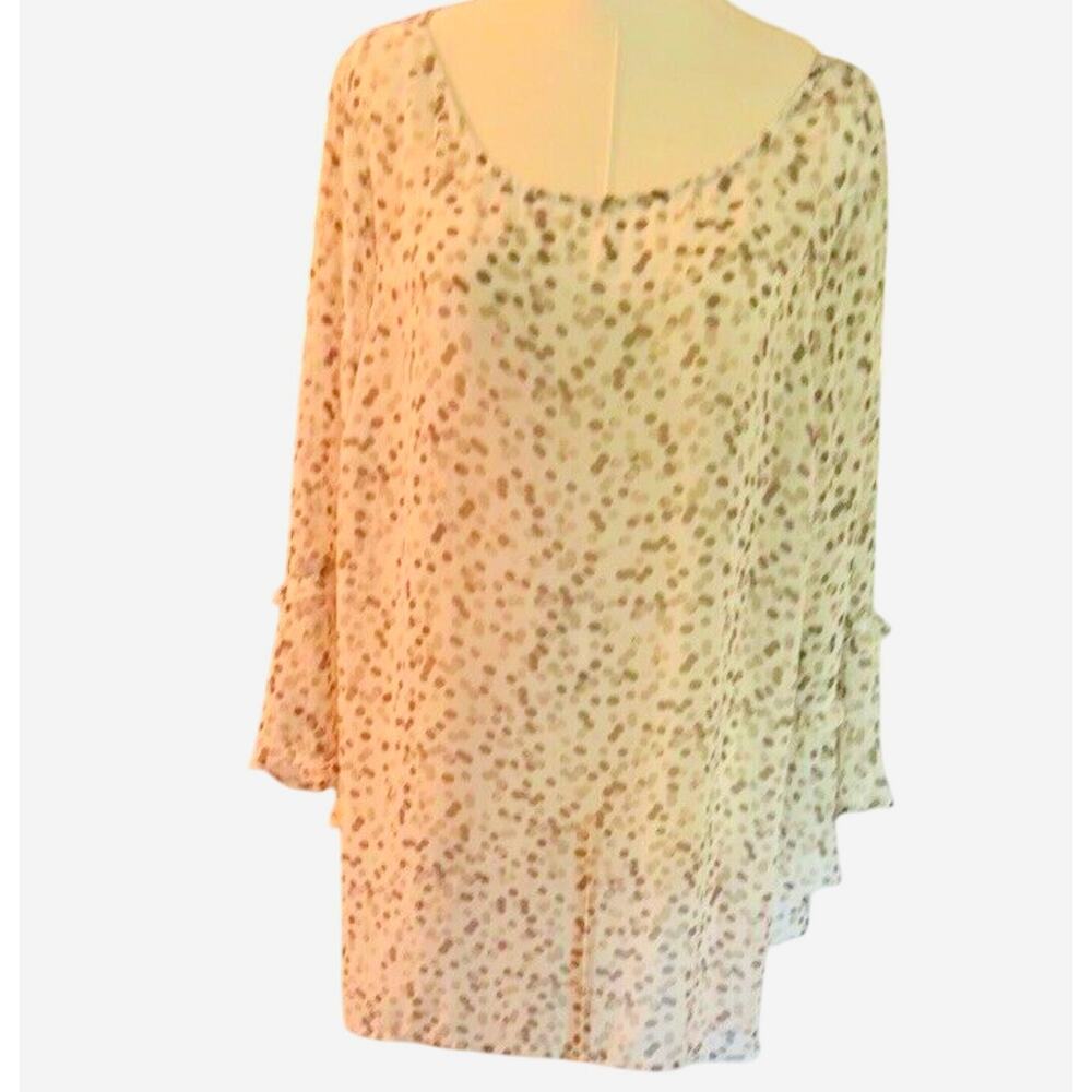 Lane Bryant Bell Sleeve Polka Dot Blouse Back Keyhole Sheer Size 18 Flowing Boho